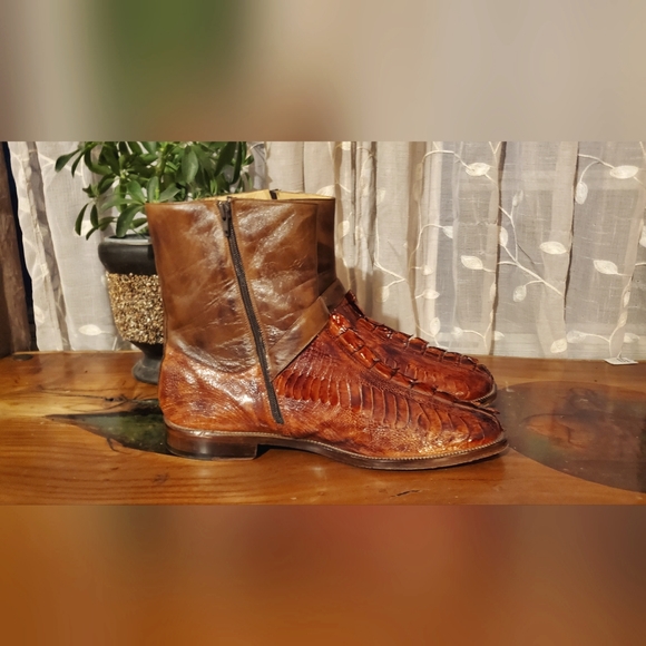 Vintage 1of 1 Belvedere Vibo Genuine Hornback Crocodile and Ostrich Zip Up Boots - Picture 2 of 4